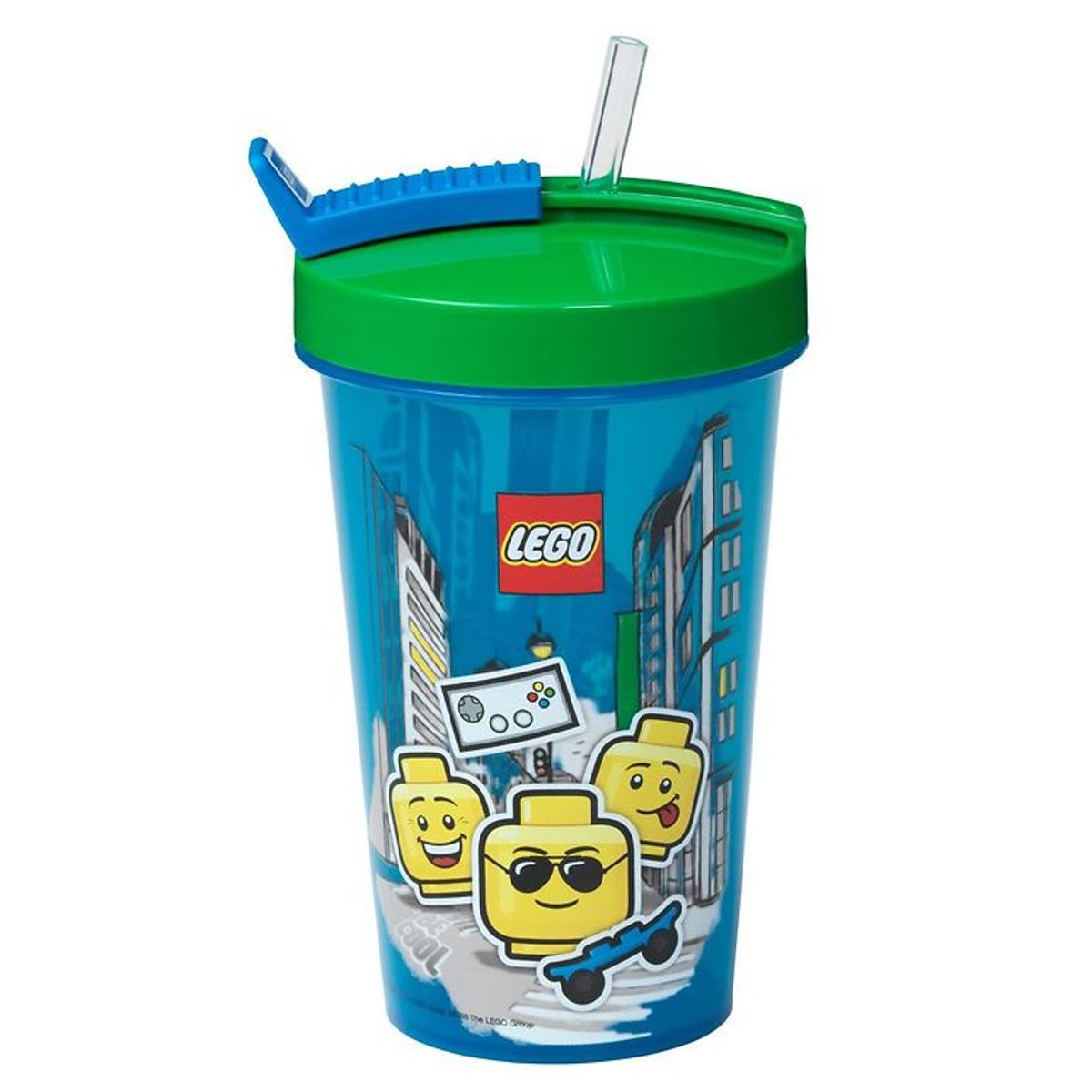 LEGO ® Storage Drikkedunk m. Sugerør - 500 ml - Iconic Boy - Brig