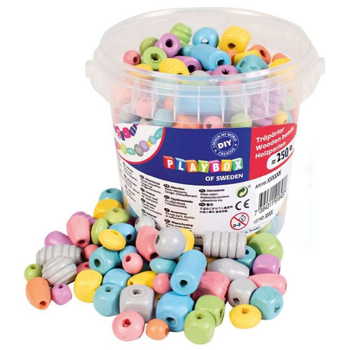 Playbox Træperler - 250 g - Multifarvet