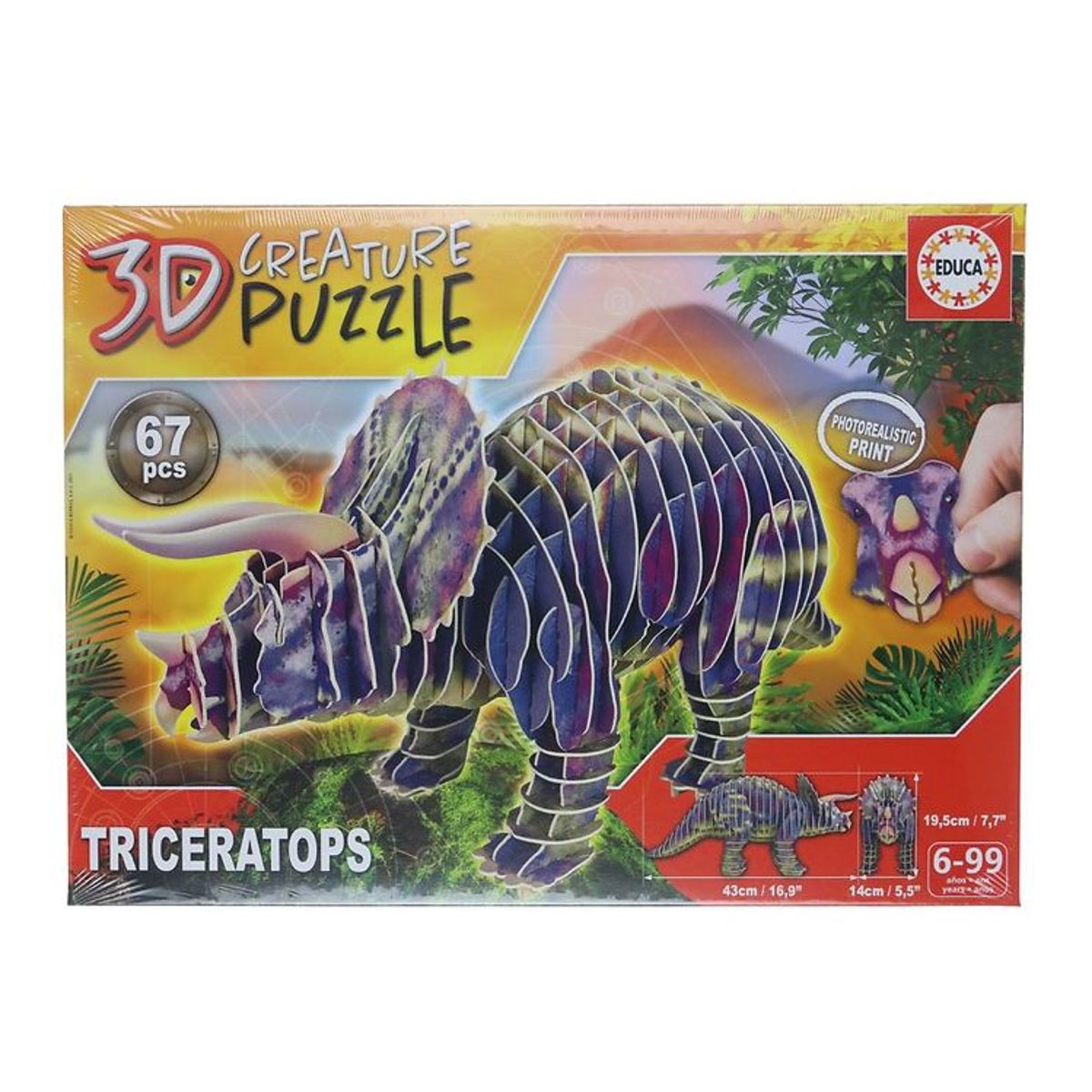 Educa 3D-Puslespil - Triceratops - 67 Brikker