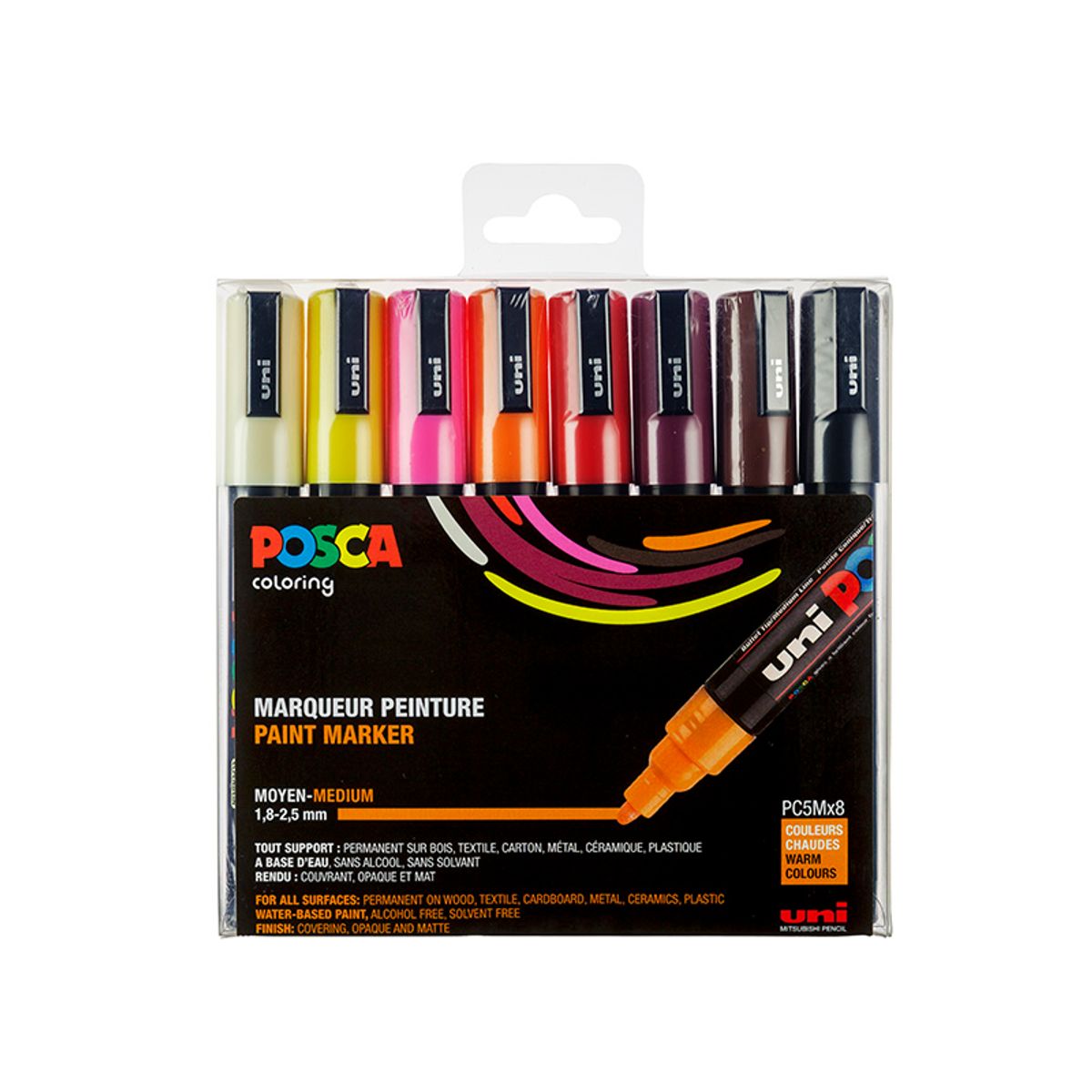 Uni Posca 8 stk. Varme farver / PC5Mx8