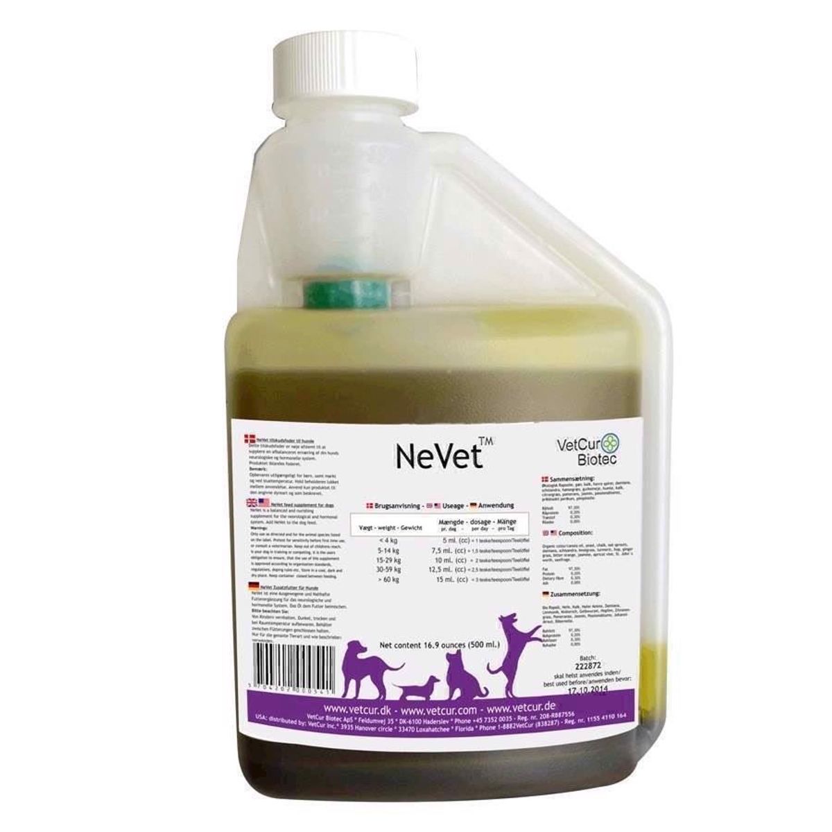 NeVet til hunde til nerve- og hormonsystemet, 500ml