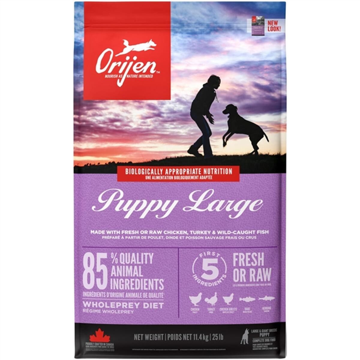 Orijen Puppy Large Breed hvalpefoder med fjerkræ og fisk, 11.4 kg