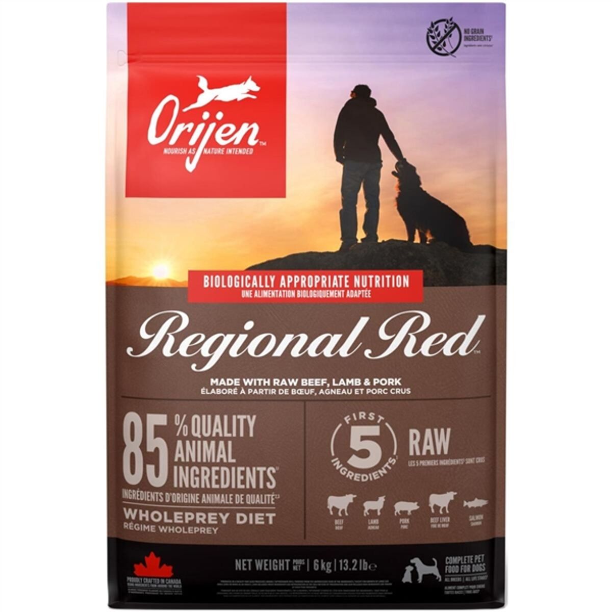 Orijen Regional Red med okse, vildsvin og lam, 6 kg