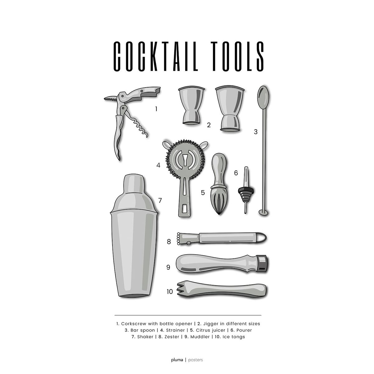 Cocktail tools af Pluma Posters