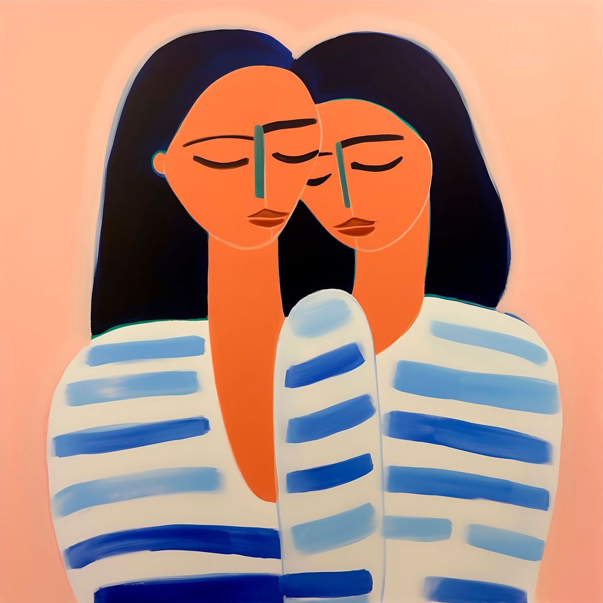 Sisters in blue stripes af Fōmu Illustrations