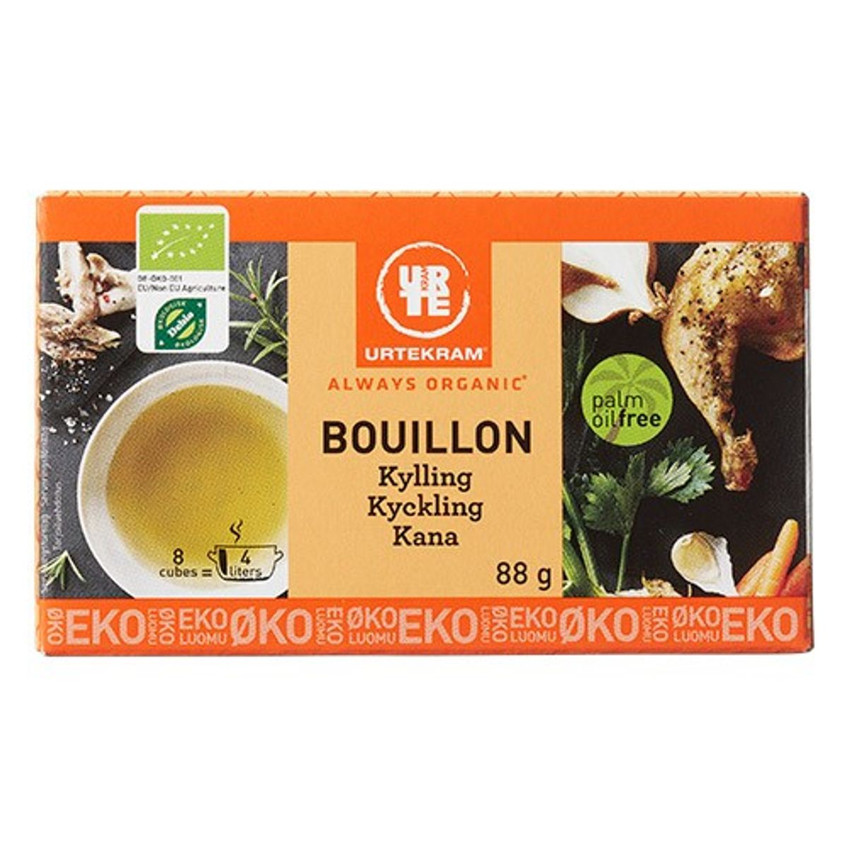 Bouillon kylling Økologisk 8 stk a 11 g - 88 gram - Urtekram