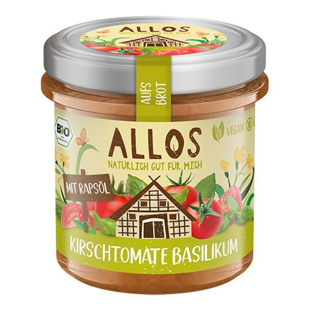 Smørepålæg Auf´s Brot Cherry tomat-Basilikum Økologisk - 140 gram - Allos