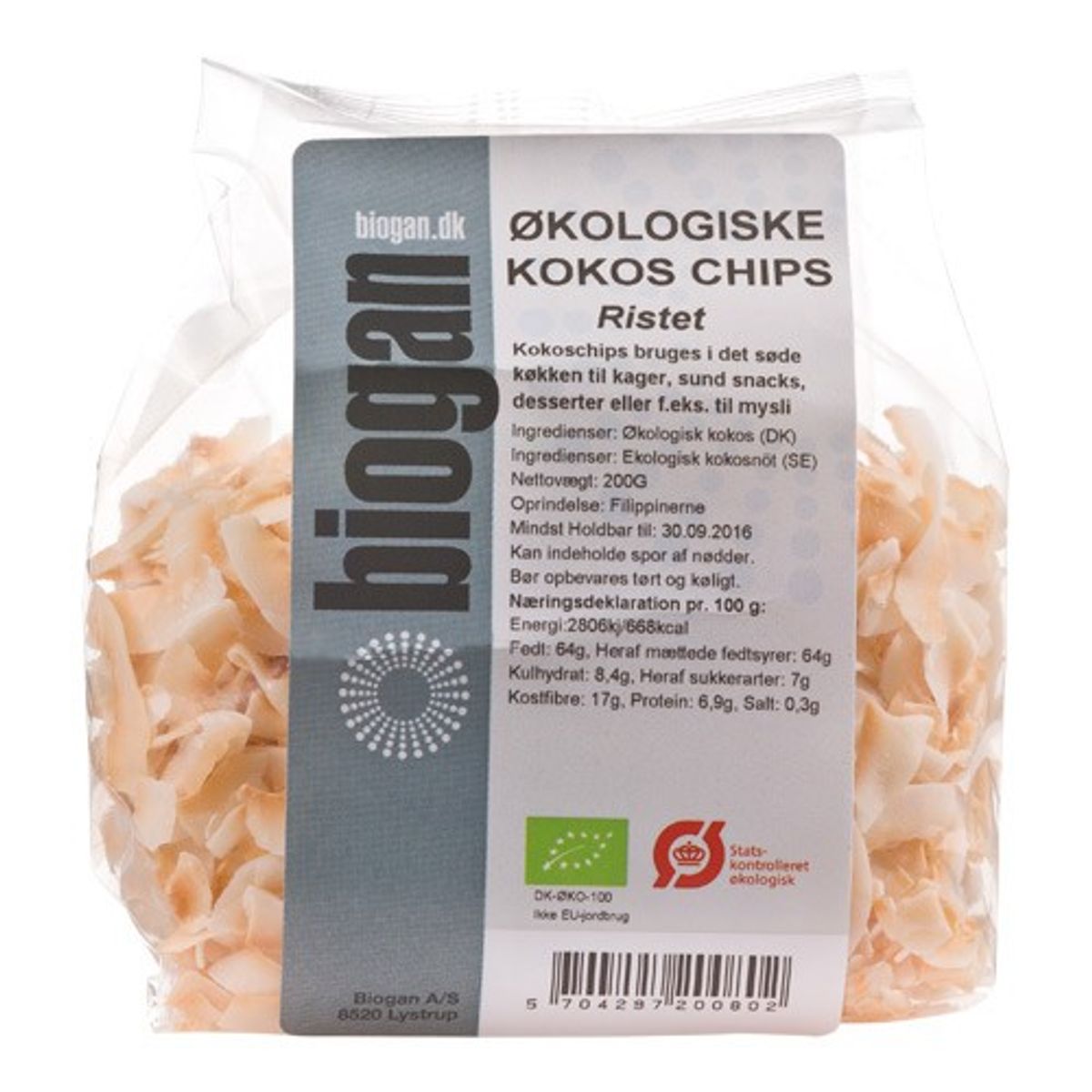 Kokoschips ristet Økologisk- 200 gr - Biogan