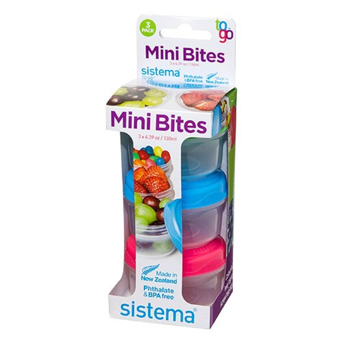 Mini bites to go 130 ml Grøn, blå, pink - 1 styk - Sistema