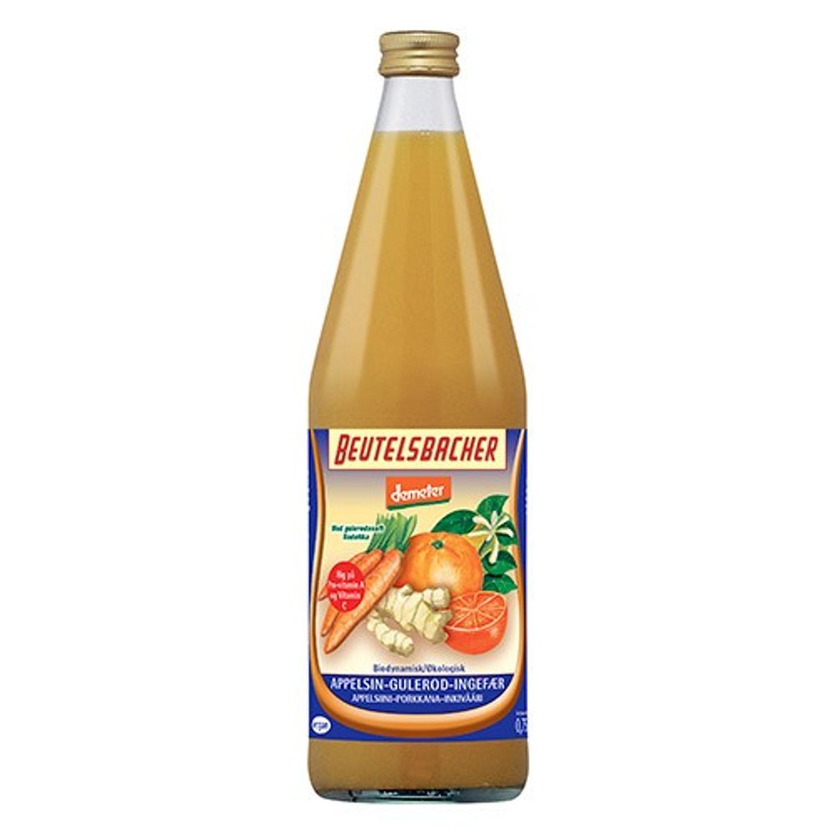 Appelsin-Gulerod-Ingefærsaft Økologisk - 750 ml - Beutelsbacher Demeter