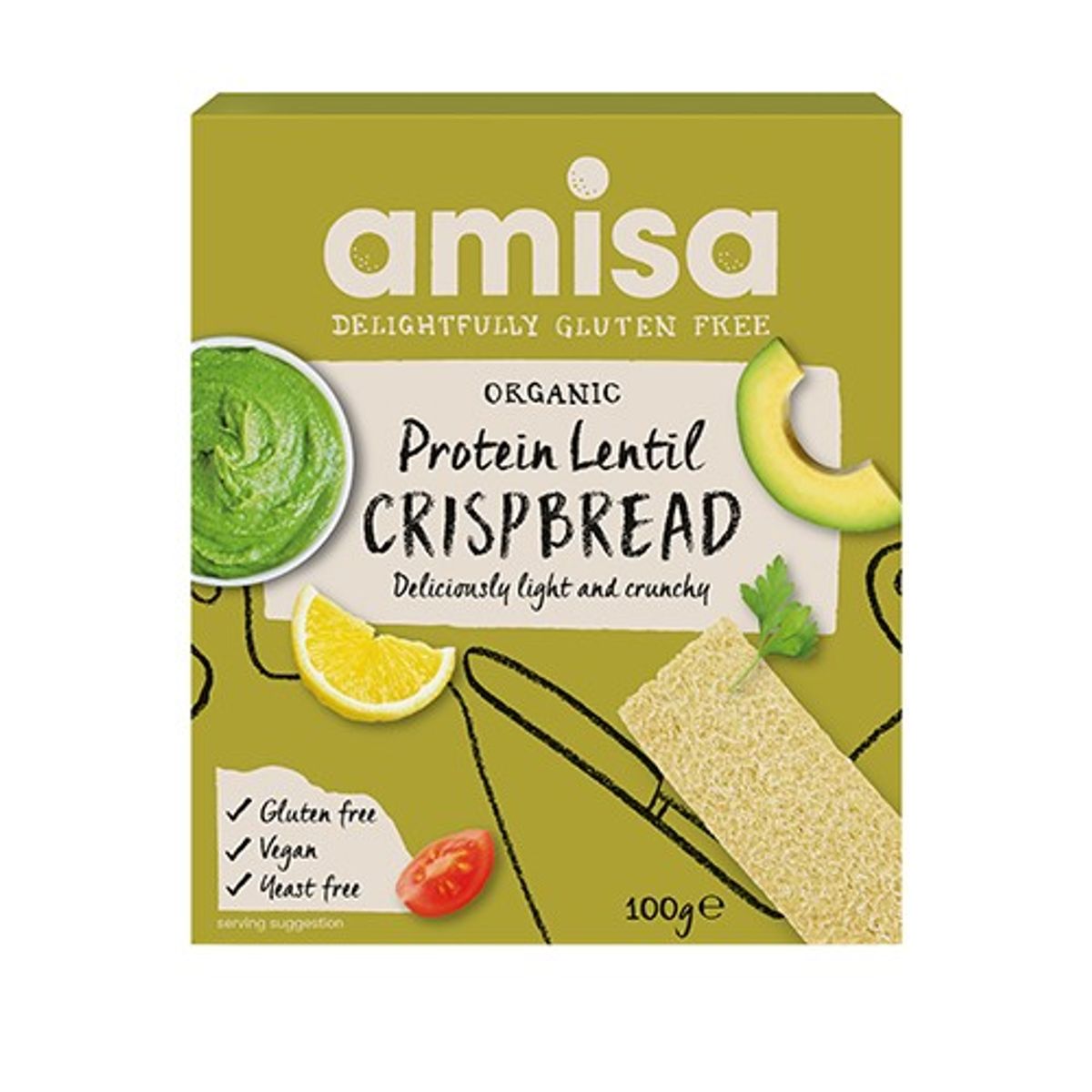 Knækbrød protein m. linser glutenfri Økologisk - 100 gram - Amisa