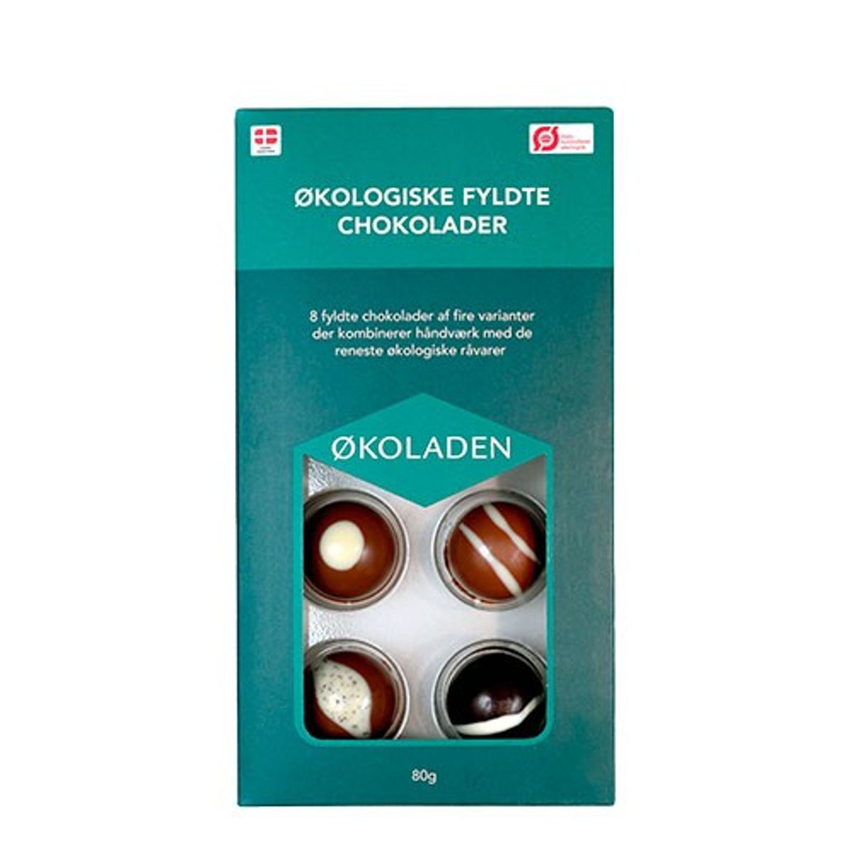 Fyldte Chokolader 8 stk Økologisk - 80 gram