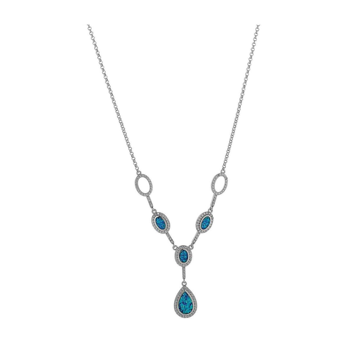 Hebe - Opal halskæde med blå opal sten, 925 Sterling sølv, zirkonia & rhodium belægning