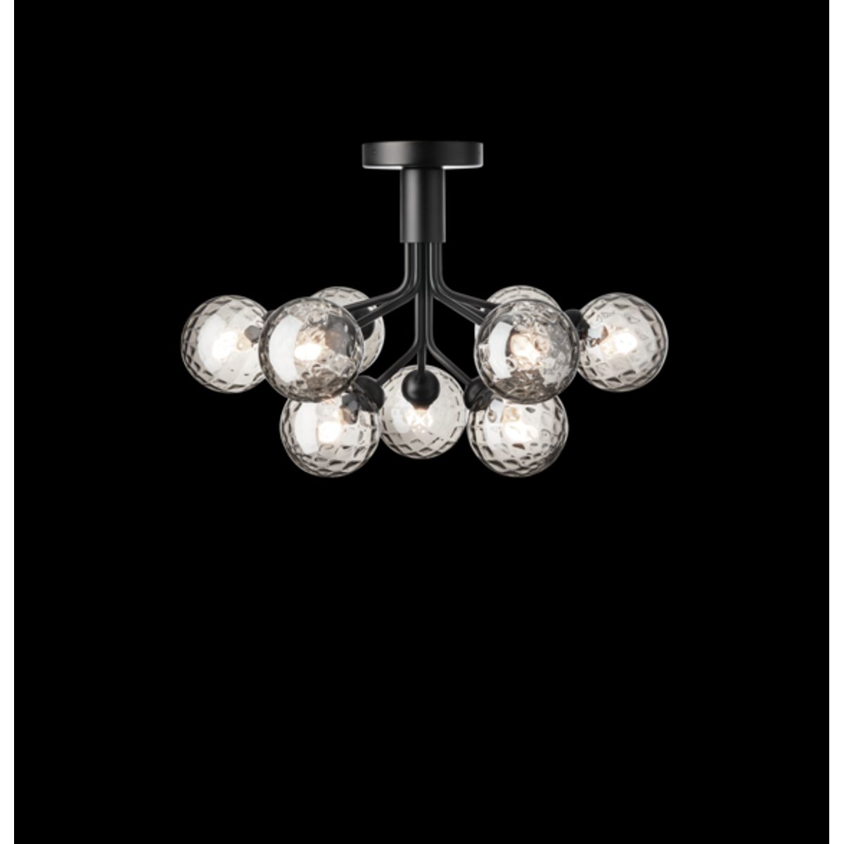 Apiales 9 loftlampe, satin sort/optic smoked glas