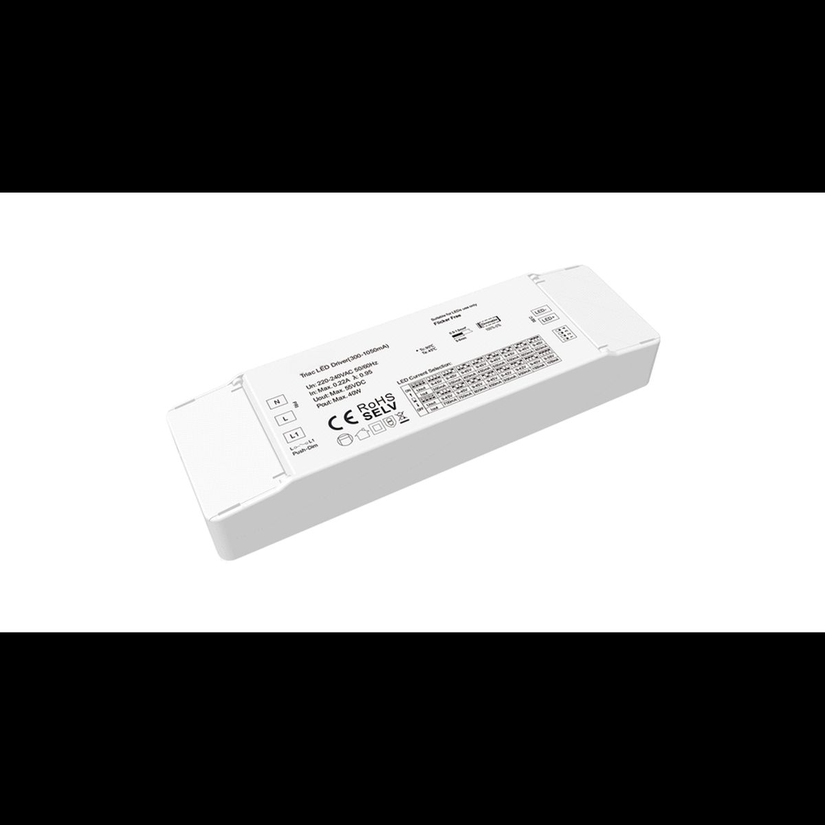 40W Triac dæmpbar driver til LED panel - 9-45V, 300-1050mA, Triac + Push dim, flicker fri - Dæmpbar : Dæmpbar