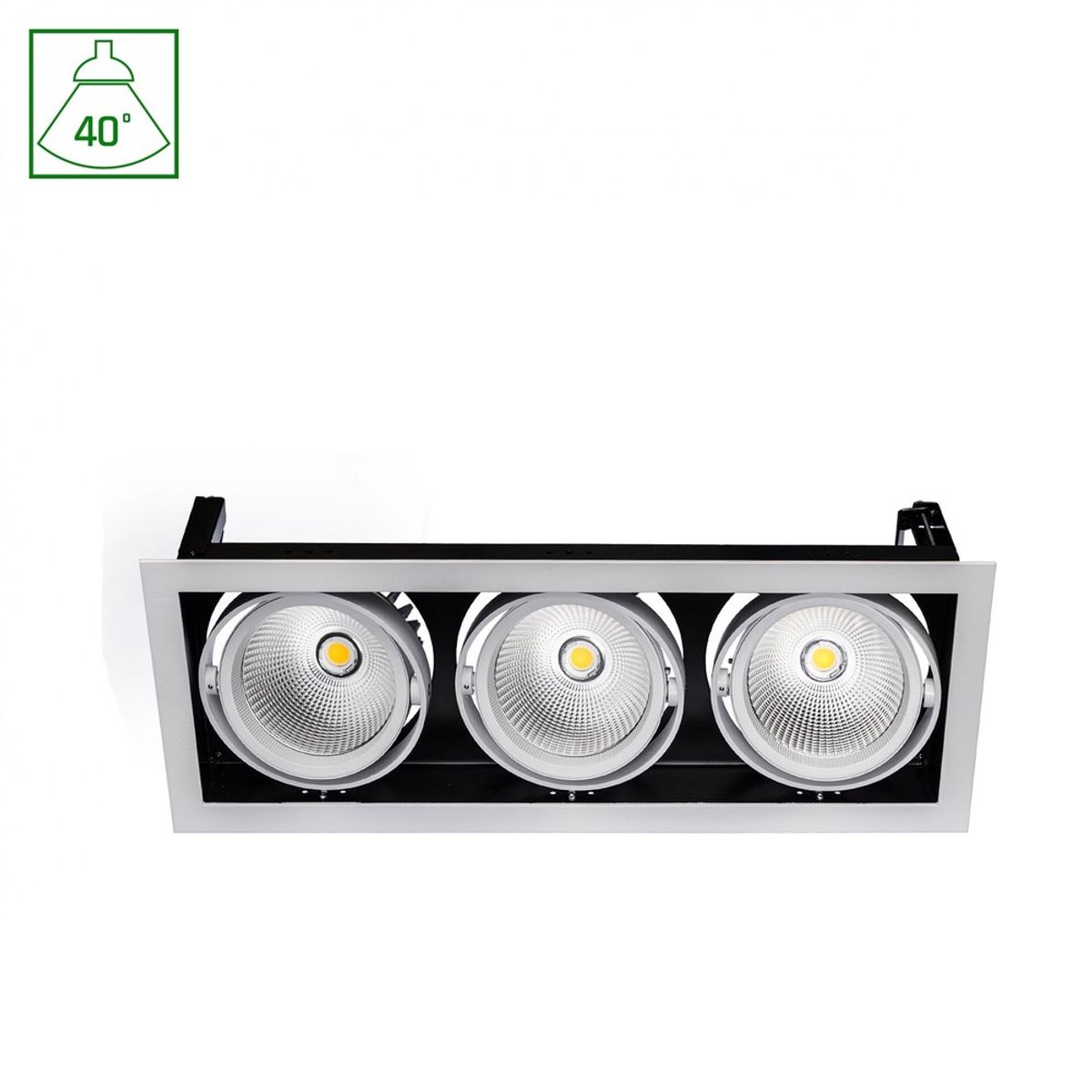 Modern-Dag indbygningsspot 3x1LED COB Citizen 40° 230V 3x27W IP20 varm hvid - Kulør : Varm