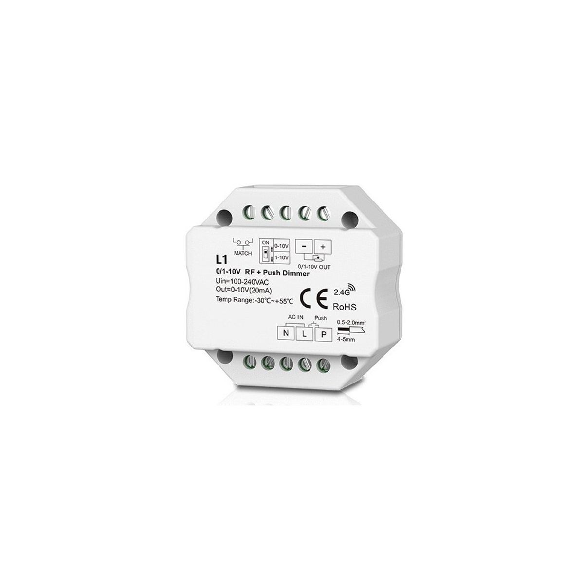 LEDlife rWave 1-10V indbygningsdæmper - RF, push-dim, LED dæmper, til indbygning