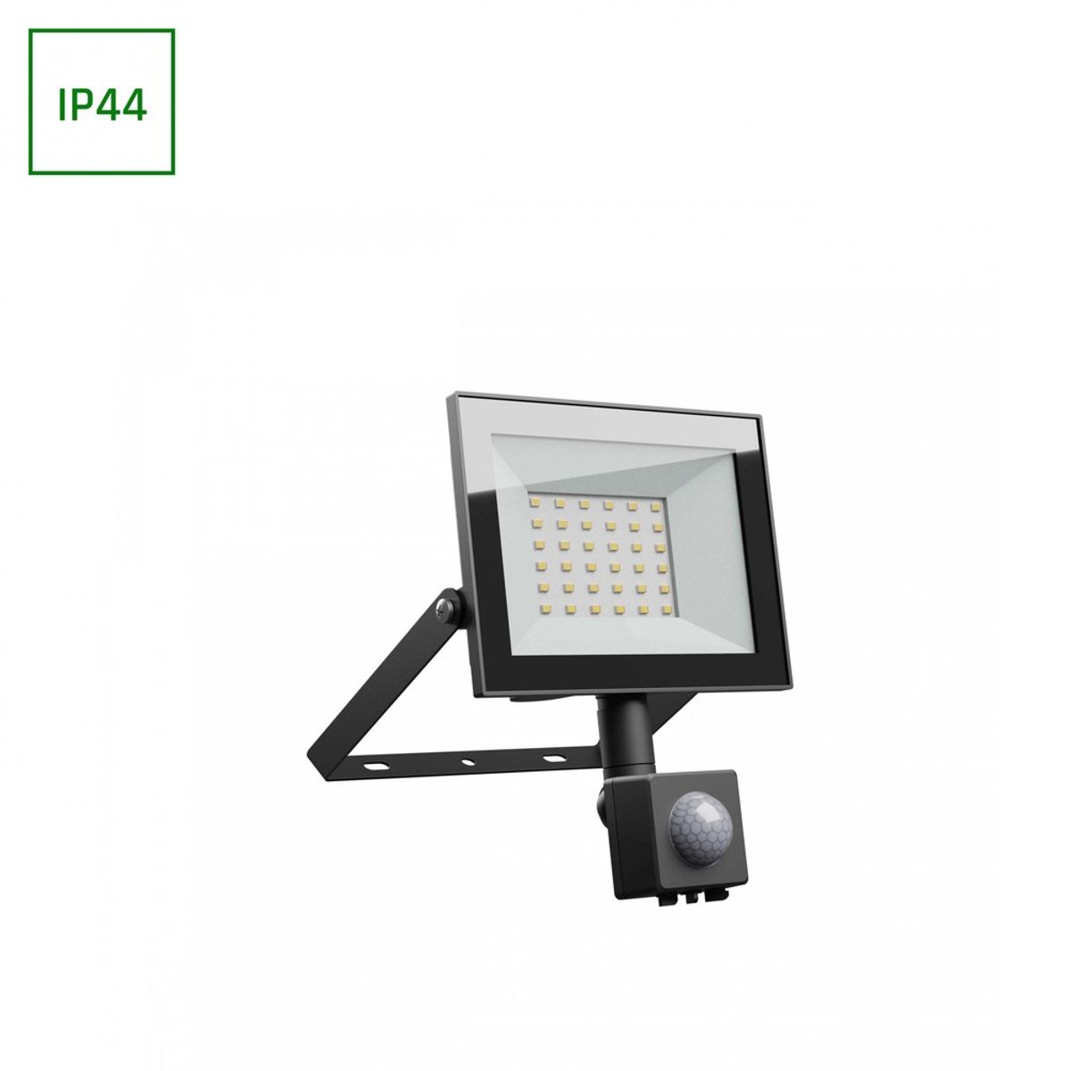 Noctis Lux lyskaster 30W - neutral hvid, 230V, IP44, 141x185x53mm, sort, PIR sensor.