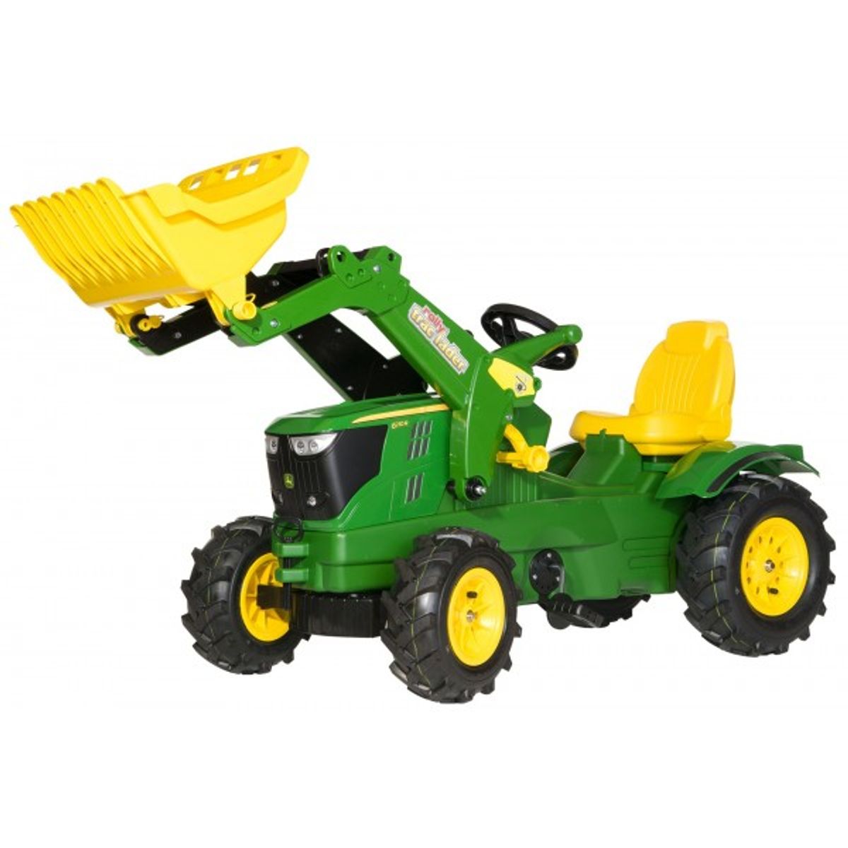 Pedaltraktor John Deere 6210 R med frontskovl Luft Hjul