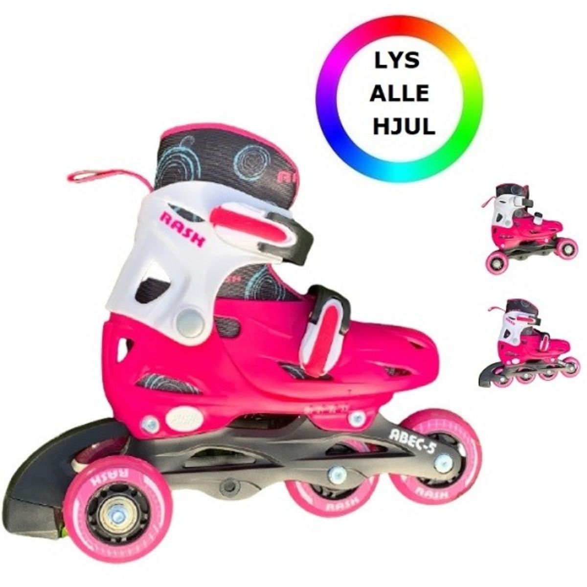 RASK 3i1 (LYS) Rulleskøjte PINK MED LYS I HJULENE