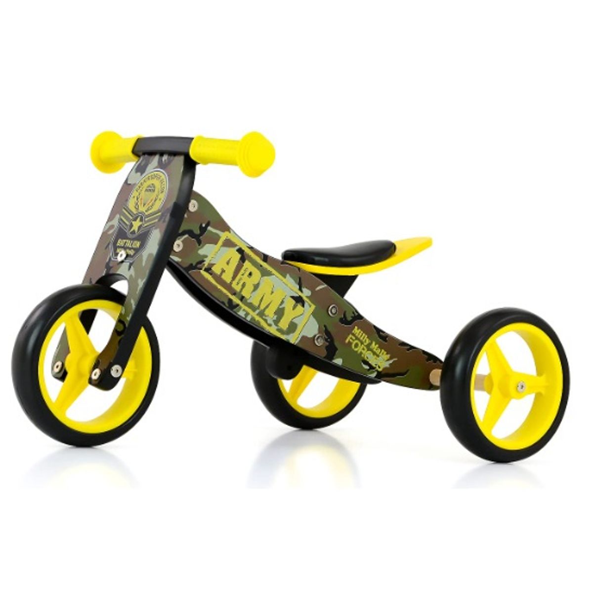 2i1 Træ TRIKE Løbecykel Milly Mally Army