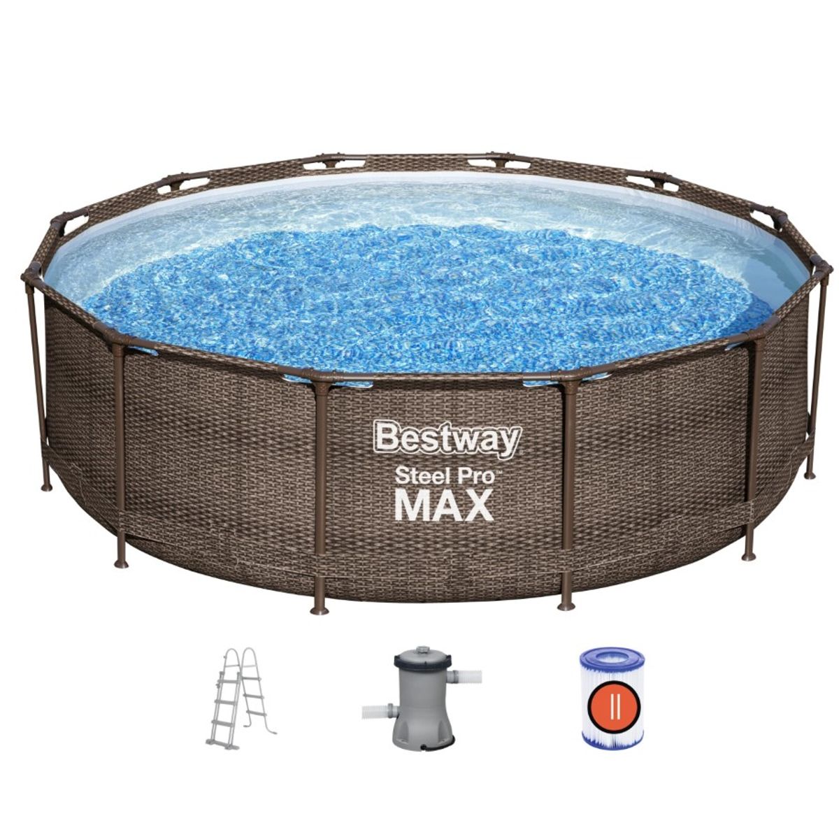 Bestway Steel Pro MAX Frame Pool 366x100cm Rattan m/pumpe,stige