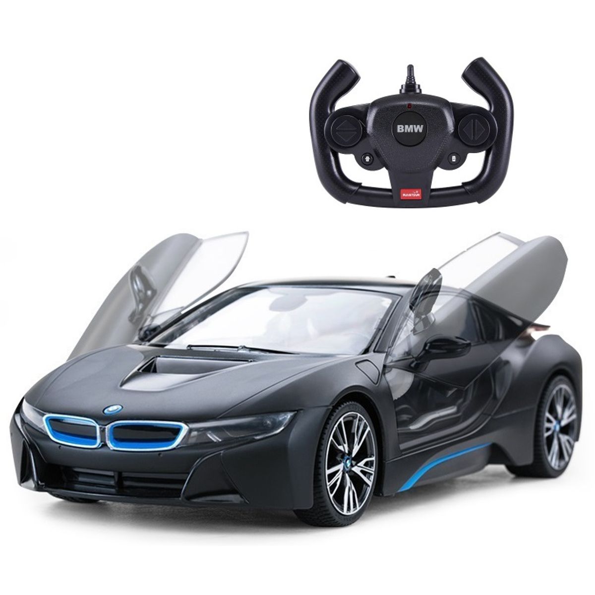 BMW i8 Fjernstyret Bil 1:14 Sort (Kan åbne dørene via remote)