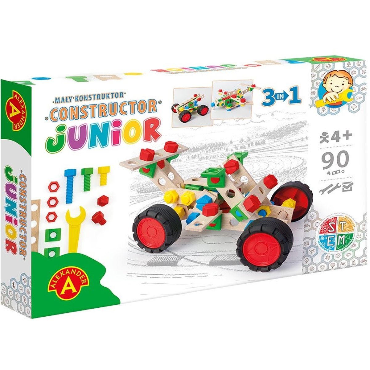 Junior Træ Konstruktionsbyggesæt 3-i-1 Buggy