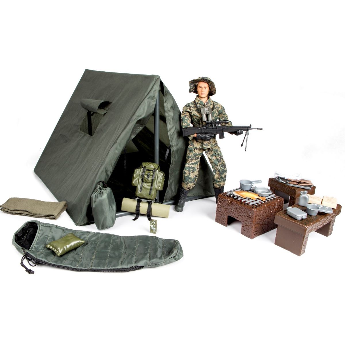 Militær Telt Camp 1:6 med Action Figur 30,5cm