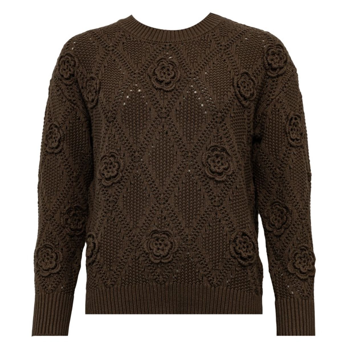 Striktrøje / pullover "Arles" army grøn m/ blomster - Costamani