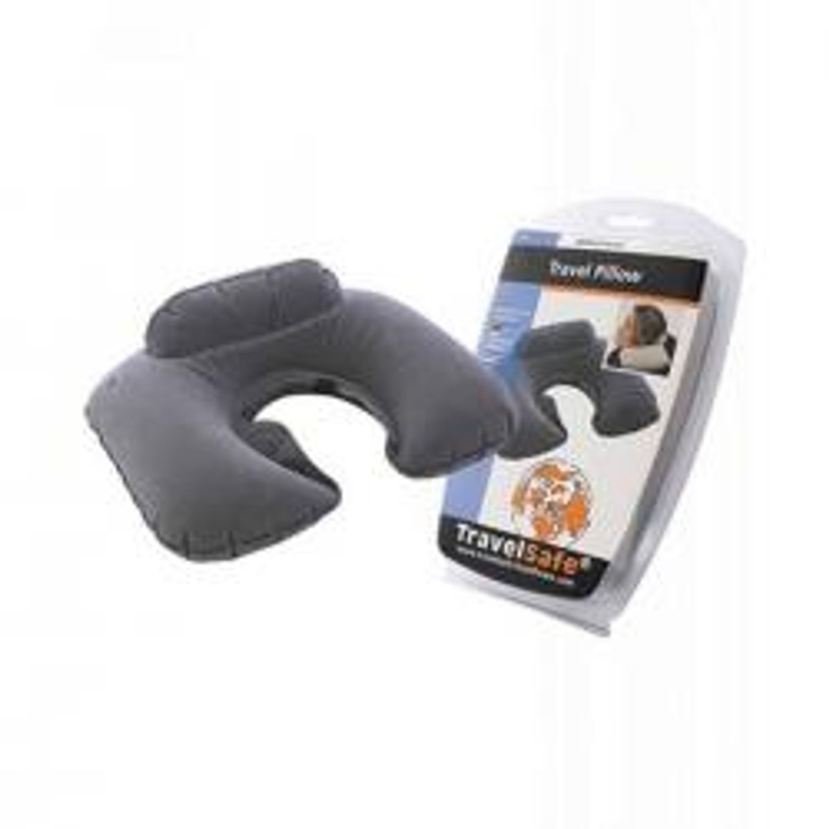 Travelpillow, grey, inflatable with neck