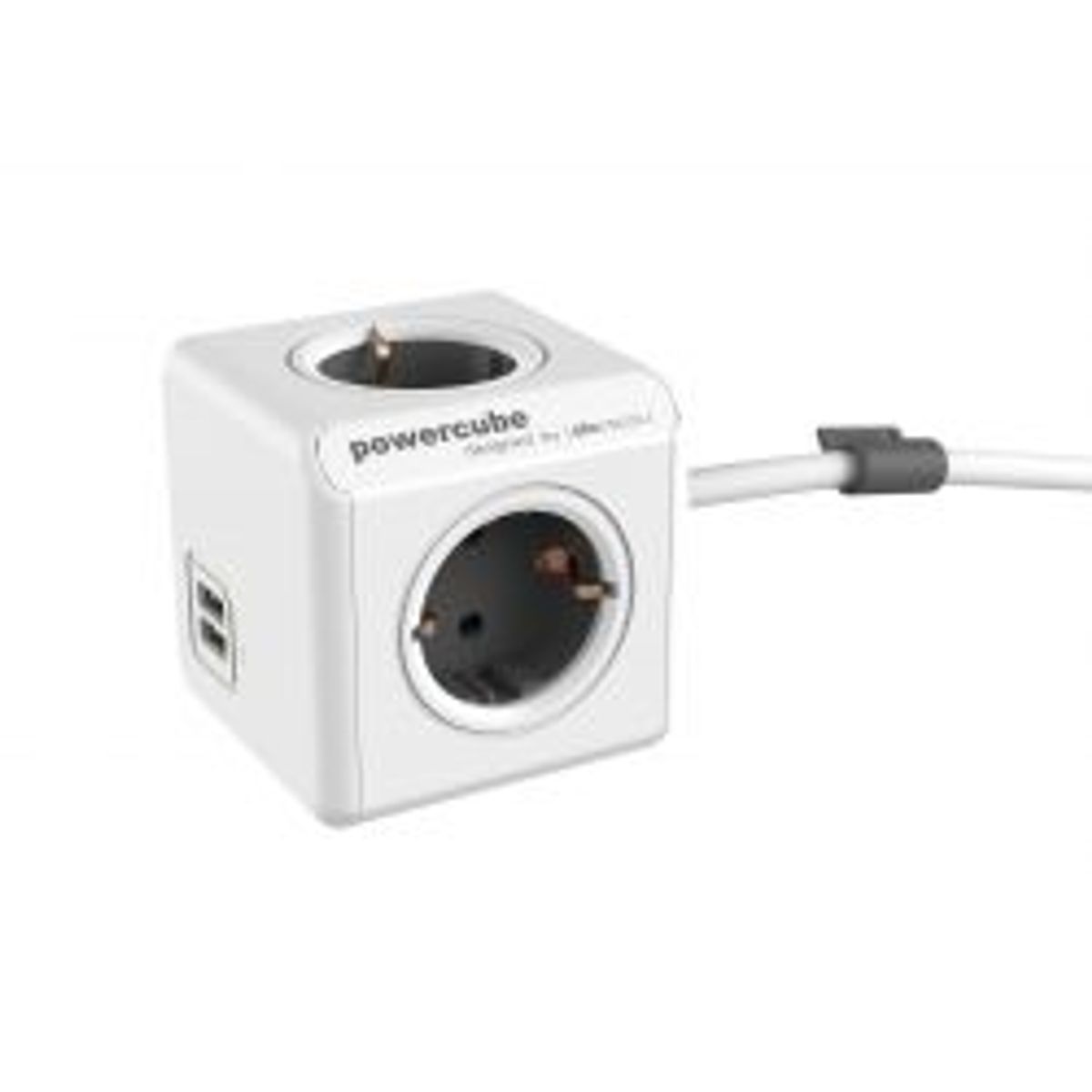 Allocacoc Powercube Extended 4 Sockets, 2 Usb, 1.5 M, Grey - Stikdåse