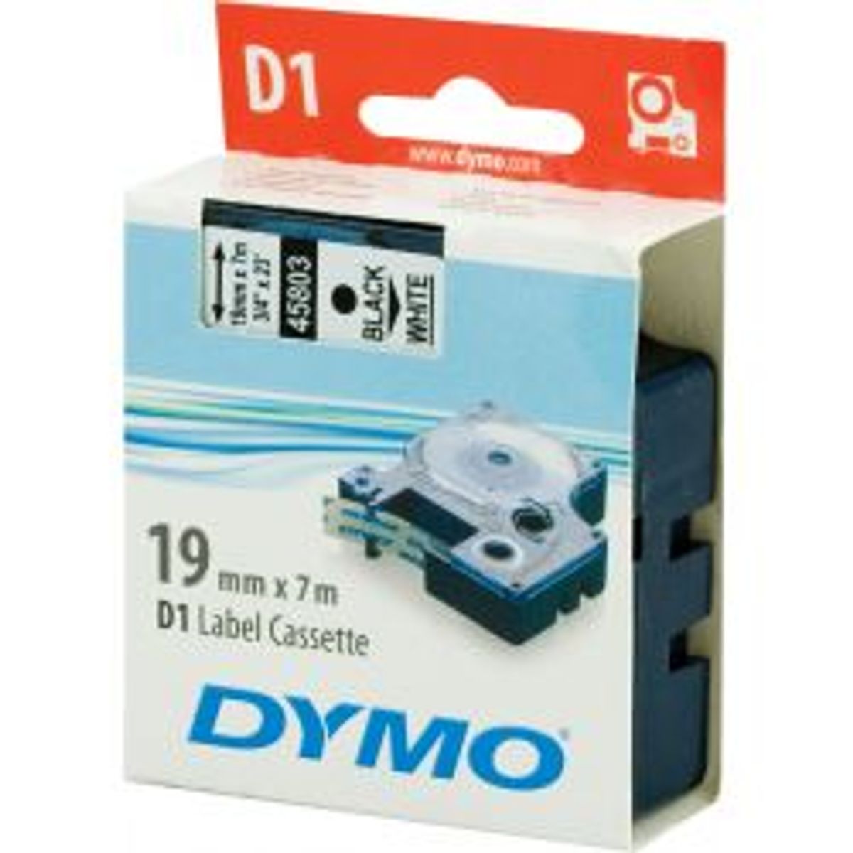 Dymo D1, Marking Tape, 19mm, Black Text On White Tape, 7m