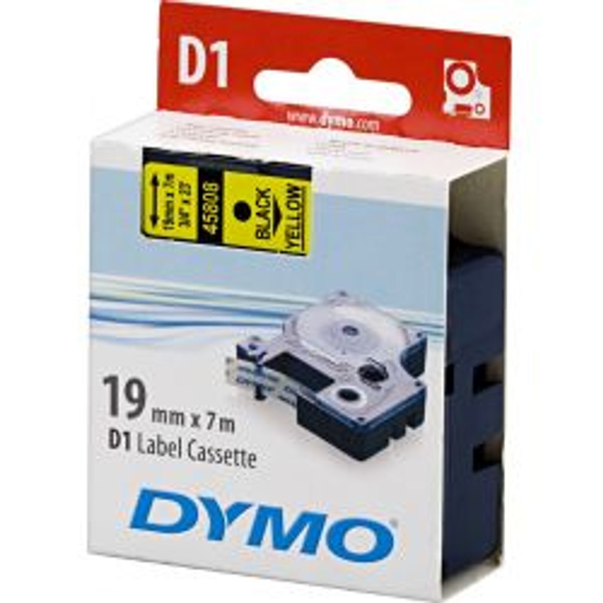 Dymo D1, Marking Tape, 19mm, Black Text On Yellow Tape, 7m