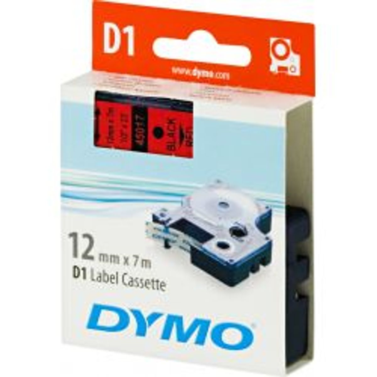 Dymo D1, Marking Tape, 12mm, Black Text On Red Tape, 7m - 45017