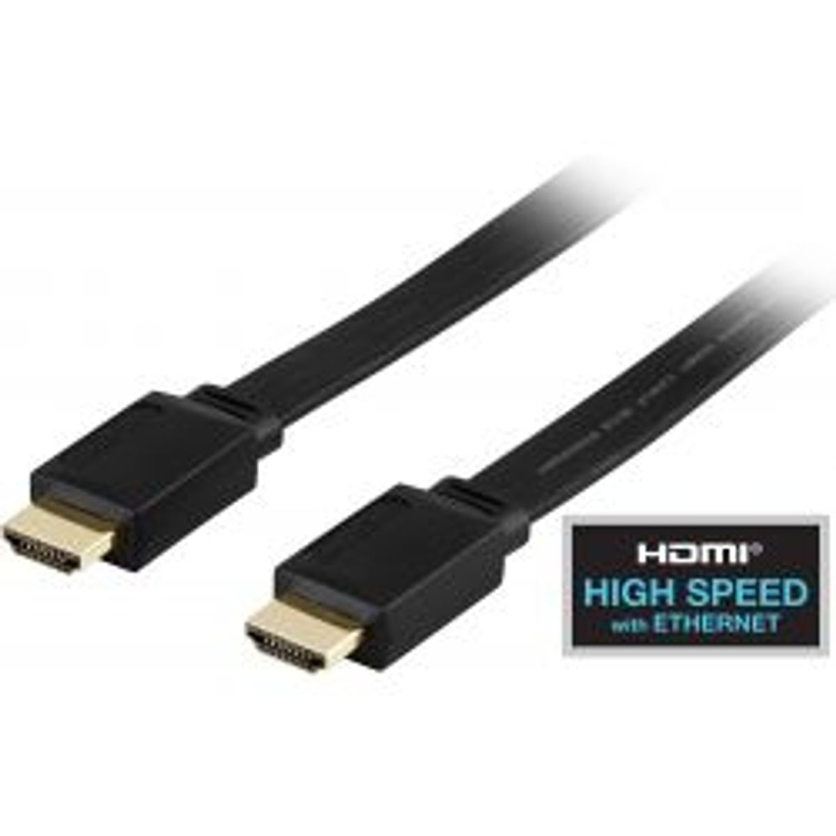 Deltaco Flat Hdmi Cable, Hdmi High Speed W/ Ethernet, 4k, 2m, Black