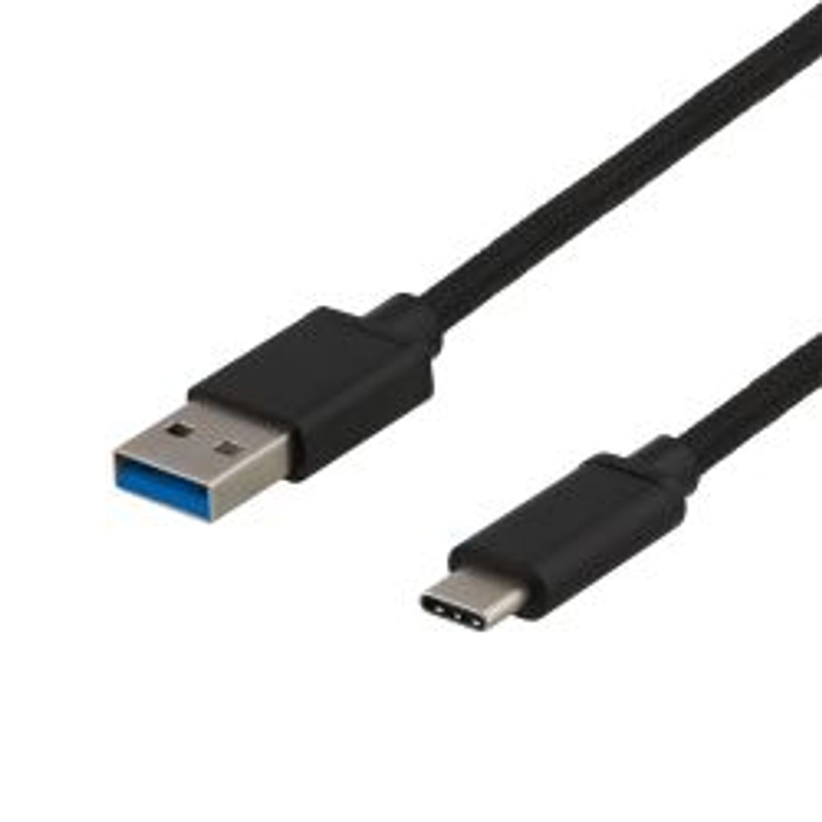 Deltaco Usb 3.1 Gen1 Braided Usb-a - Usb-c Cable, 1m, 3a 60w, Black - Ledning