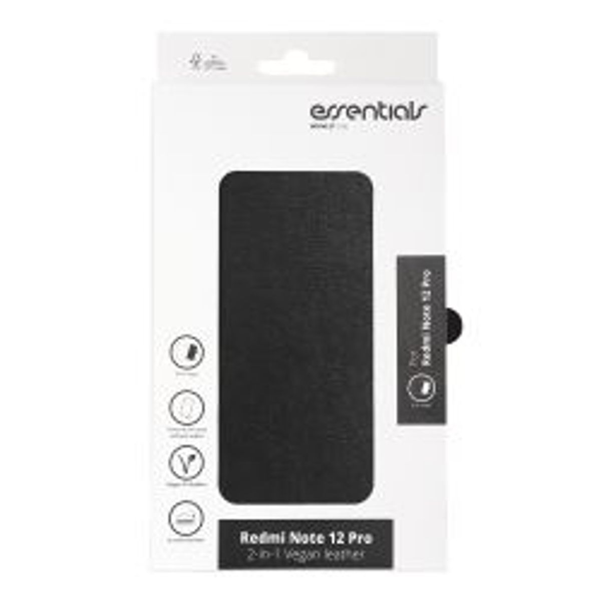 Essentials Redmi Note 12 Pro Pu Wallet, Detachable, Black