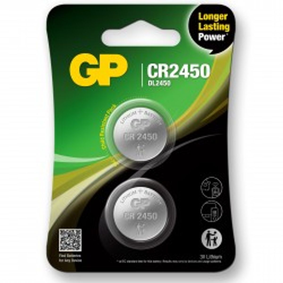 GP Lithium 3V CR2450 Knapcelle Batteri - 2 stk.