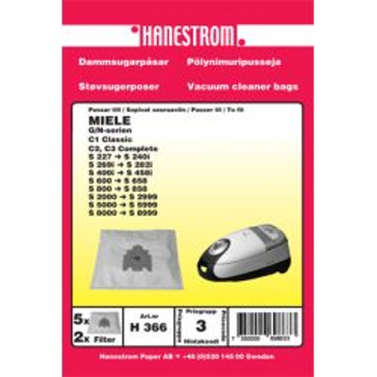 Hanestrom Hanestroem Støvsugerposer Miele S 5000- S 5999 - Støvsugerpose