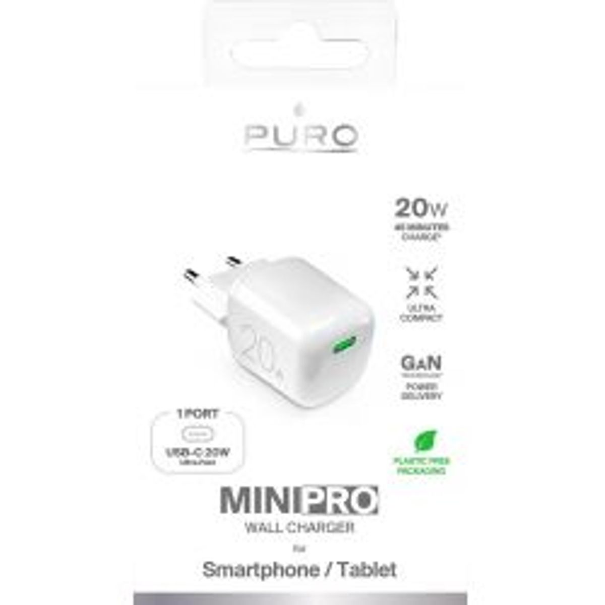 Puro Wall Charger Gan 20w 1xusb-c, White