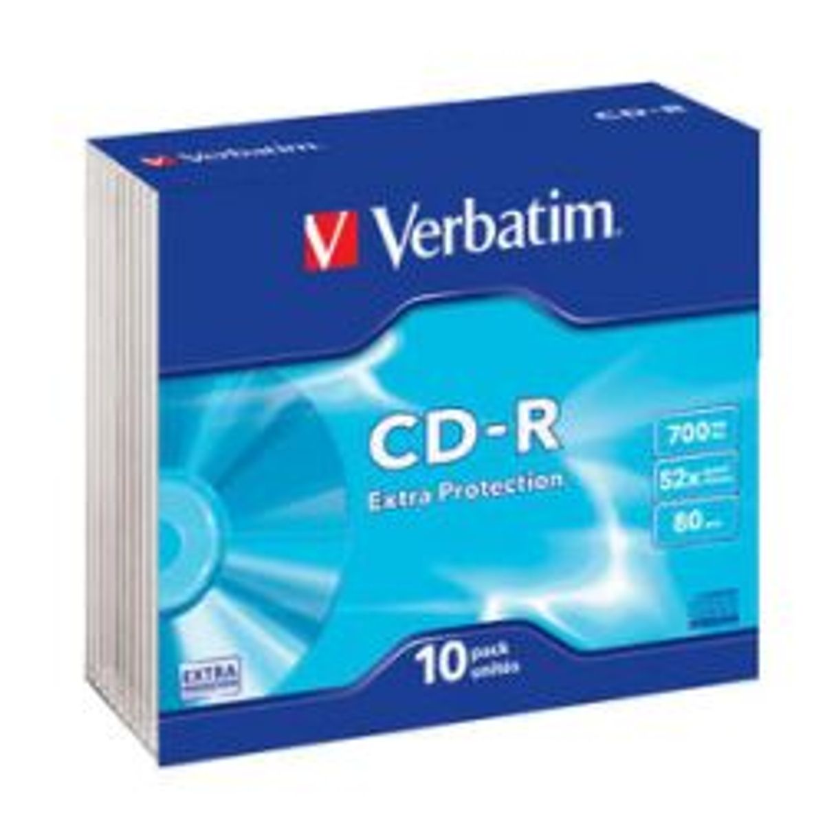 Verbatim Cd-r, 52x, 700mb/80min, 10-pack Slim Case, Extra Protection