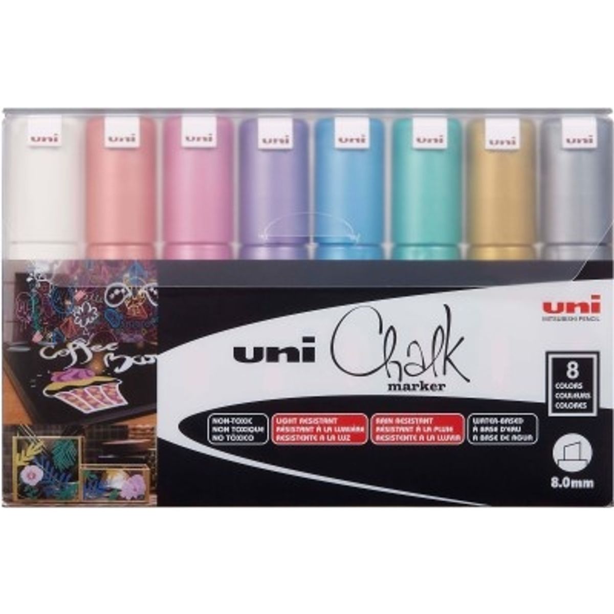 Uni Liquid ChalkMarker Metal 8 stk Writes on, Wipes off...