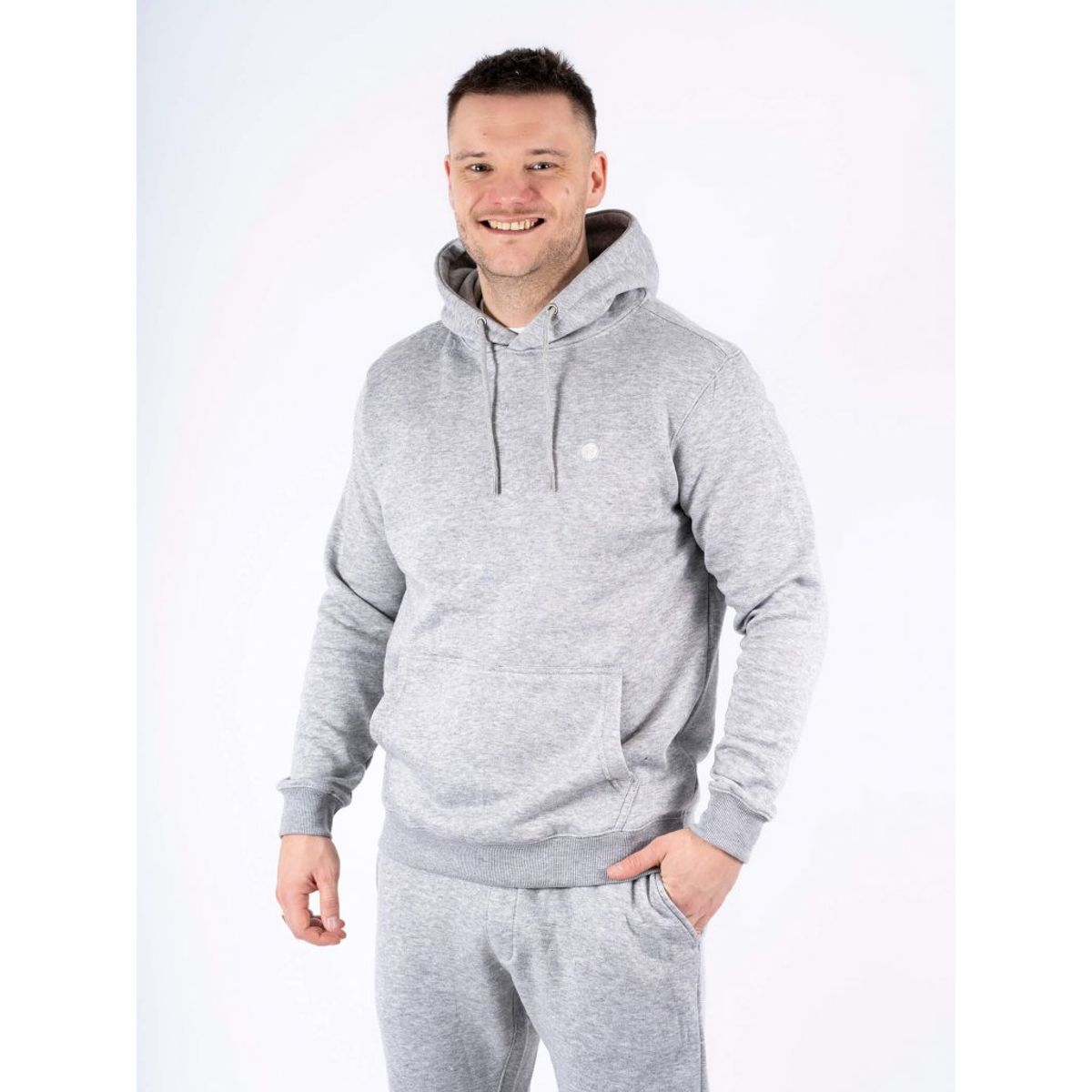 Marcus - Colin ensfarvet Hoodie i grå - Herre - 3XL