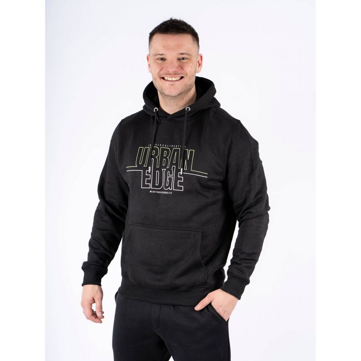 Marcus - Colin Hoodie med print i sort - Herre - 2XL