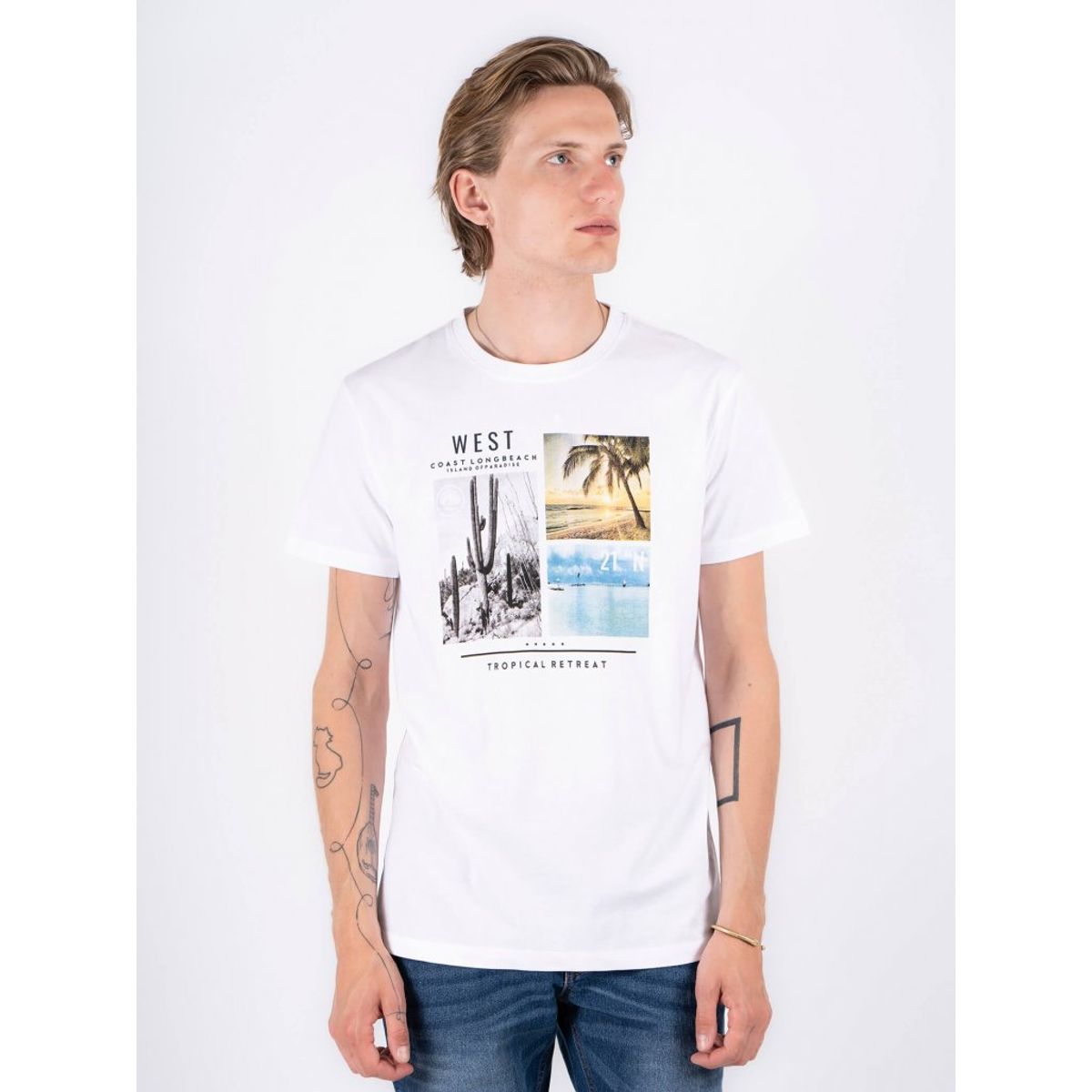 Marcus - Radley tee med print i hvid - Herre - Large