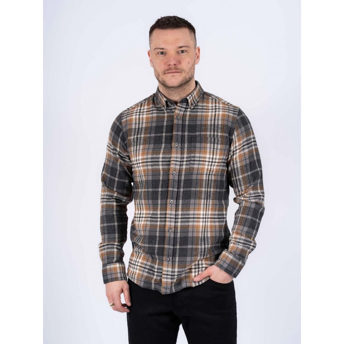 Marcus - Brazil flannel skjorte i brun - Herre - Large