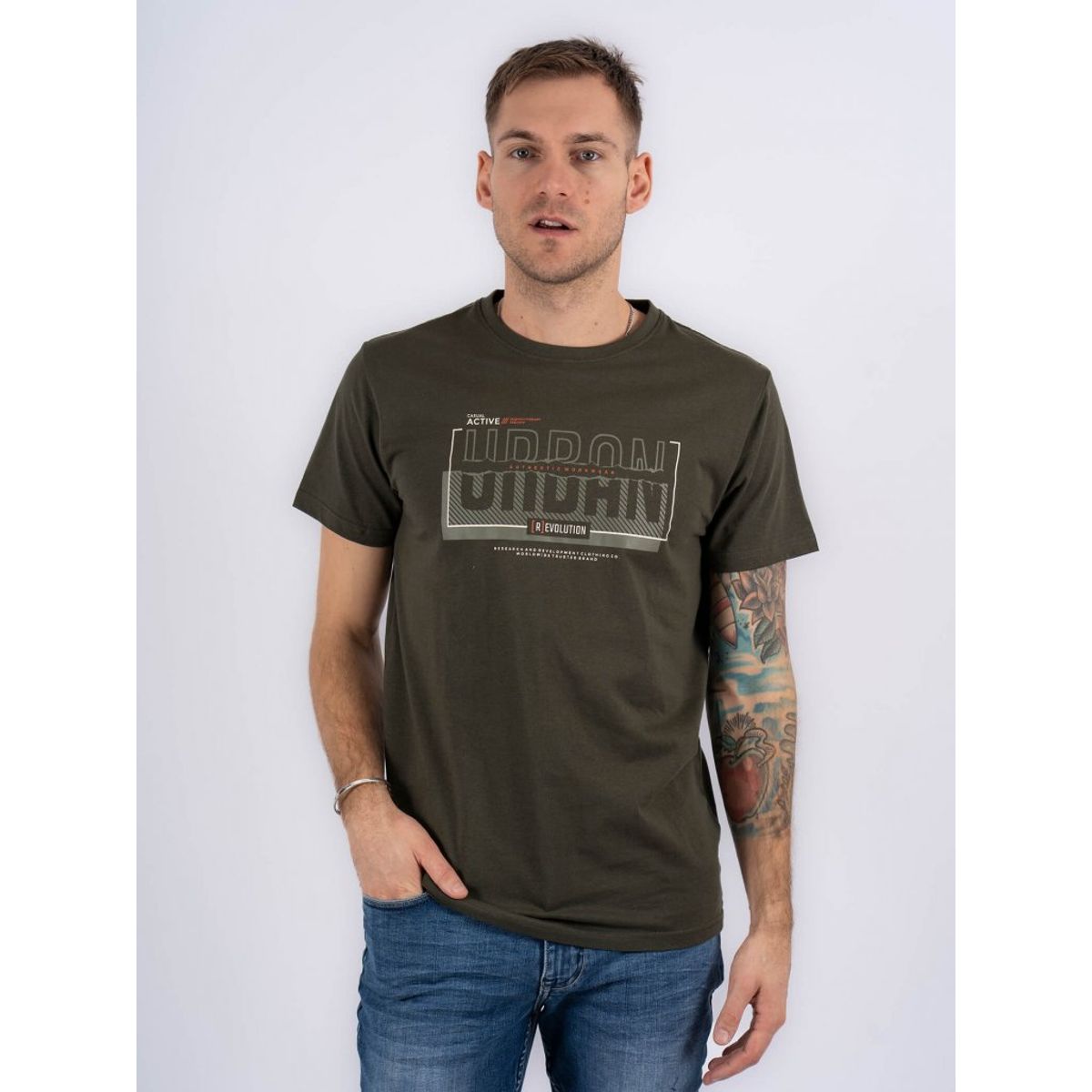 Marcus - Zion t-shirt med print i army - Herre - Medium