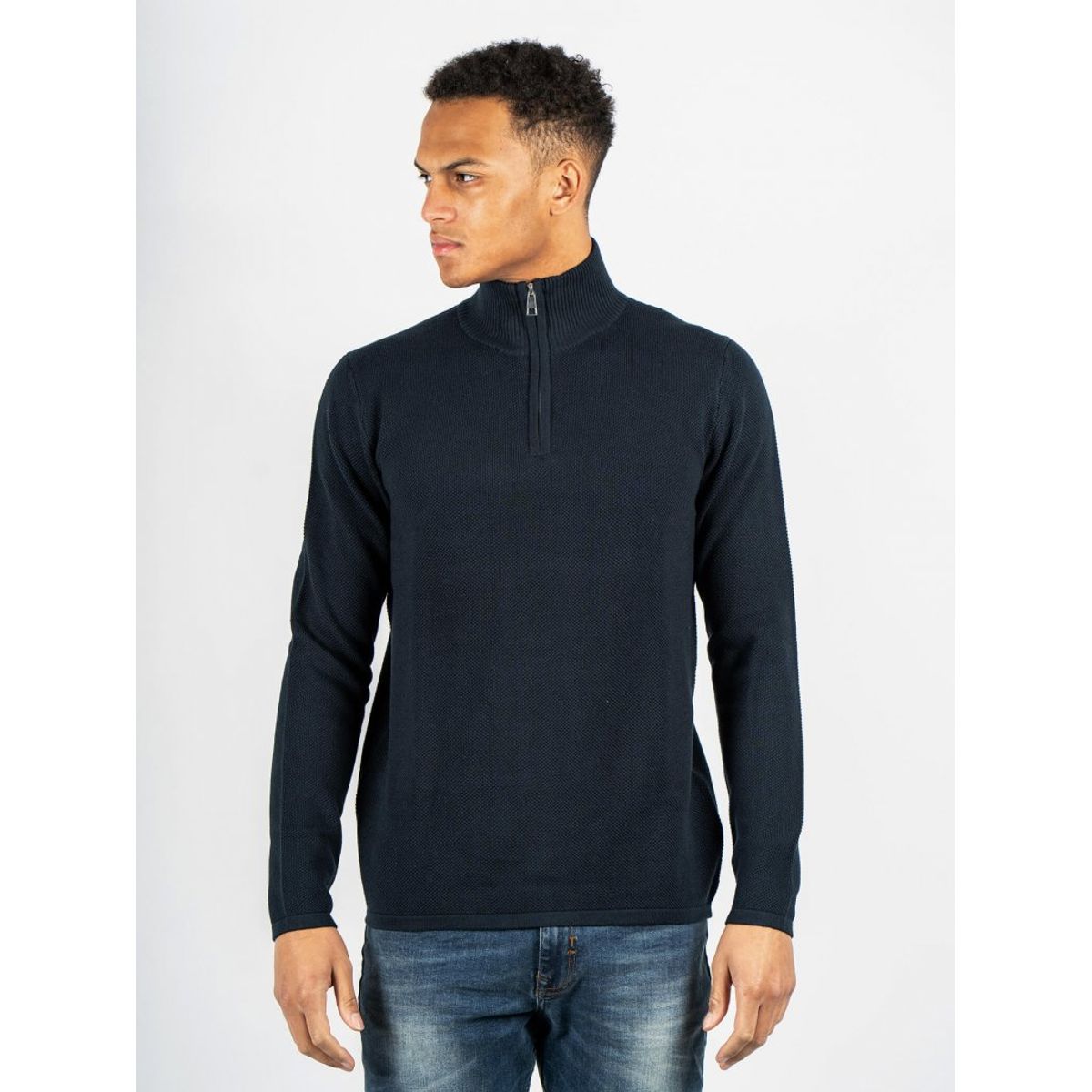 Marcus - Langdon Half Zip strik i navy - Herre - 2XL