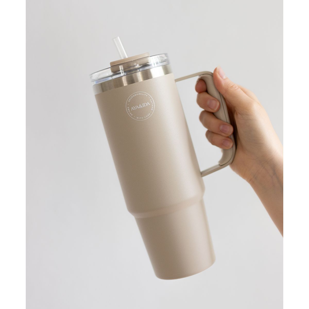 Thermo Cup with Straw - Cream Beige - 885ML